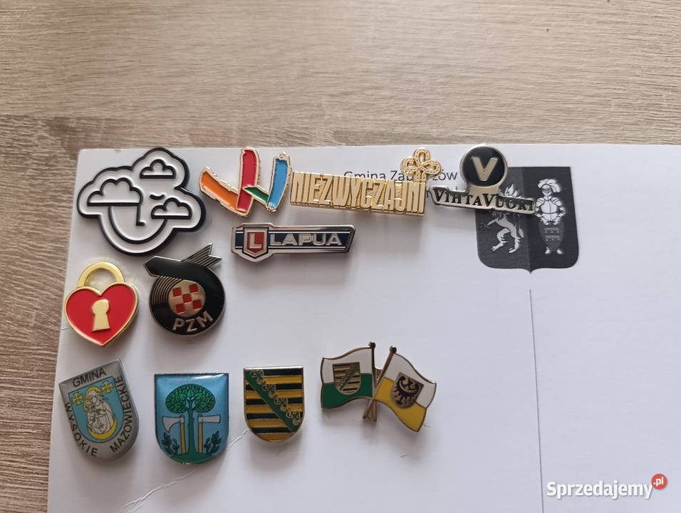 Zestaw 11 przypinek pinów firmy herby Kwidzyn