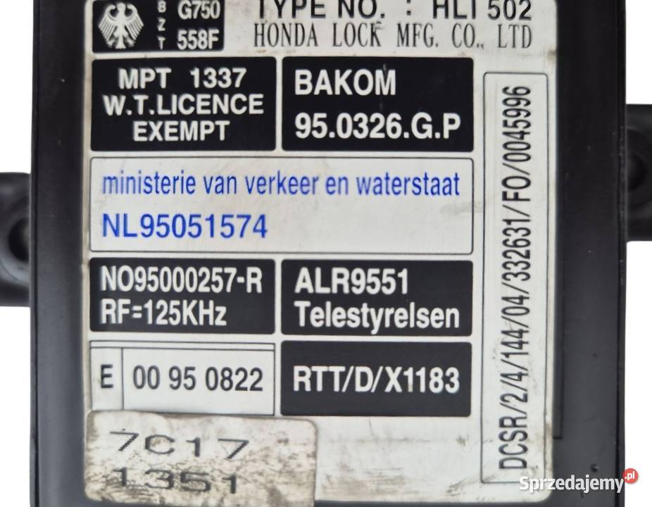 MODUŁ STEROWNIK IMMOBILIZER IMMO HONDA CRV I 1 osobowe sprzedam