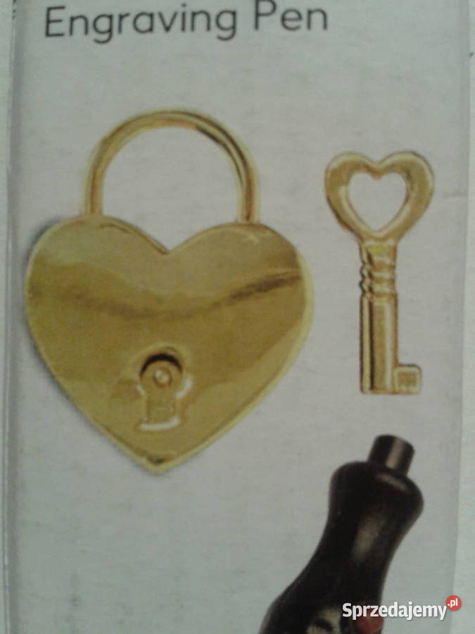 Złota KŁÓDKA MIŁOŚCI z kluczykiem pióro