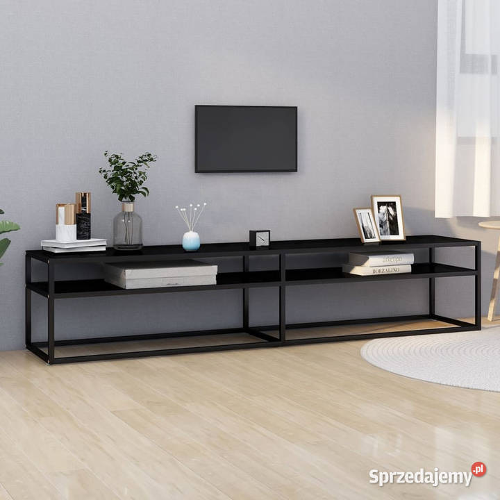 Szafka pod TV czarna 200x40x405 hartowane szkło mazowieckie Warszawa