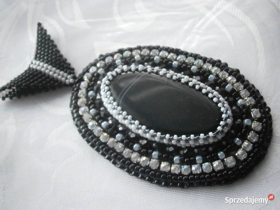 Duży czarny wisior onyks beading