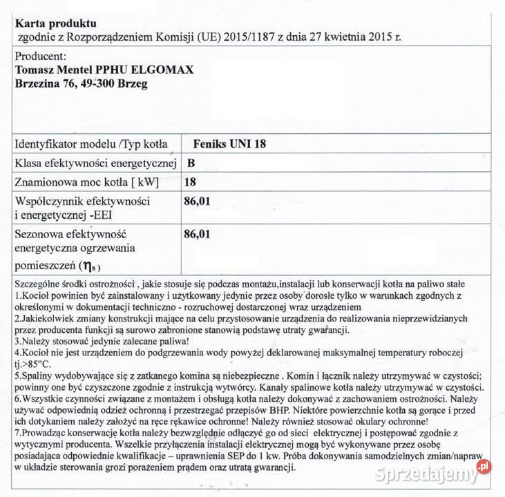 Kocioł węglowy FENIKS UNI 5 Klasa bez podajnika śląskie Częstochowa sprzedam
