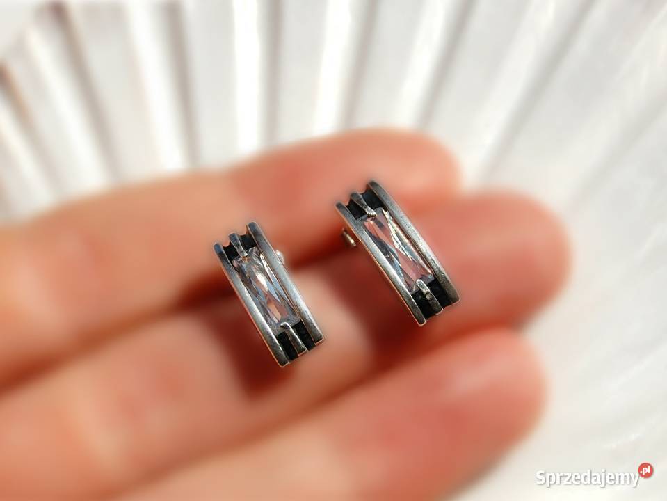 Kolczyki prostokątne białe cyrkonie srebro pr Lublin
