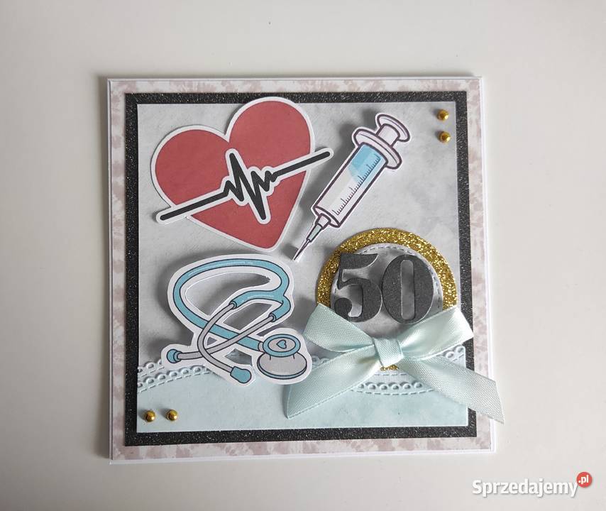 Kartka ręcznie robiona na urodziny medyczna Rękodzieło Łódź sprzedam