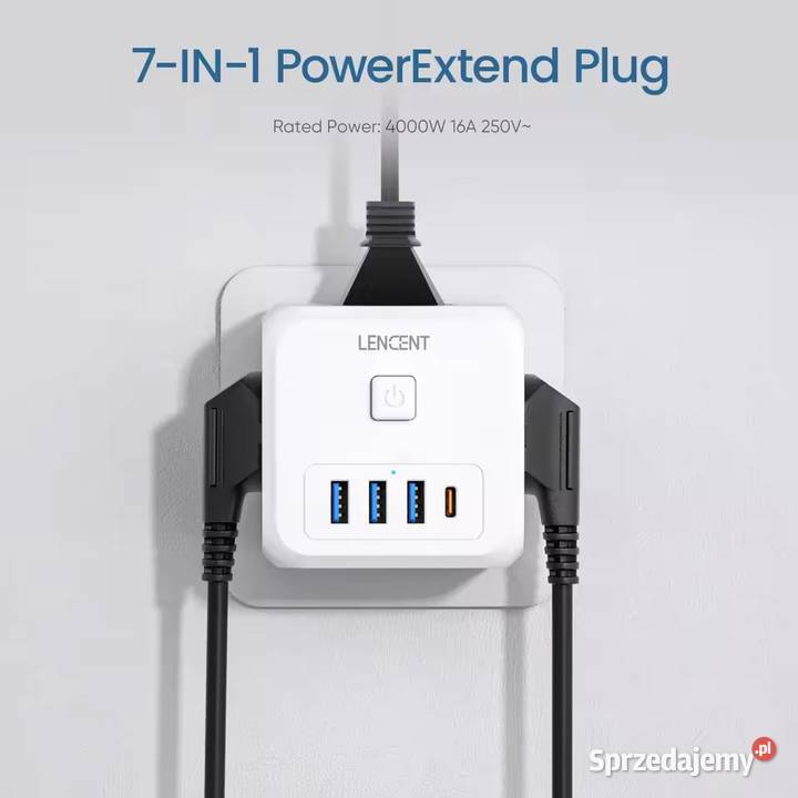 Wtyczka Ścienna LENCENT 7w1 3 Gniazda AC 3 USB Pozostałe