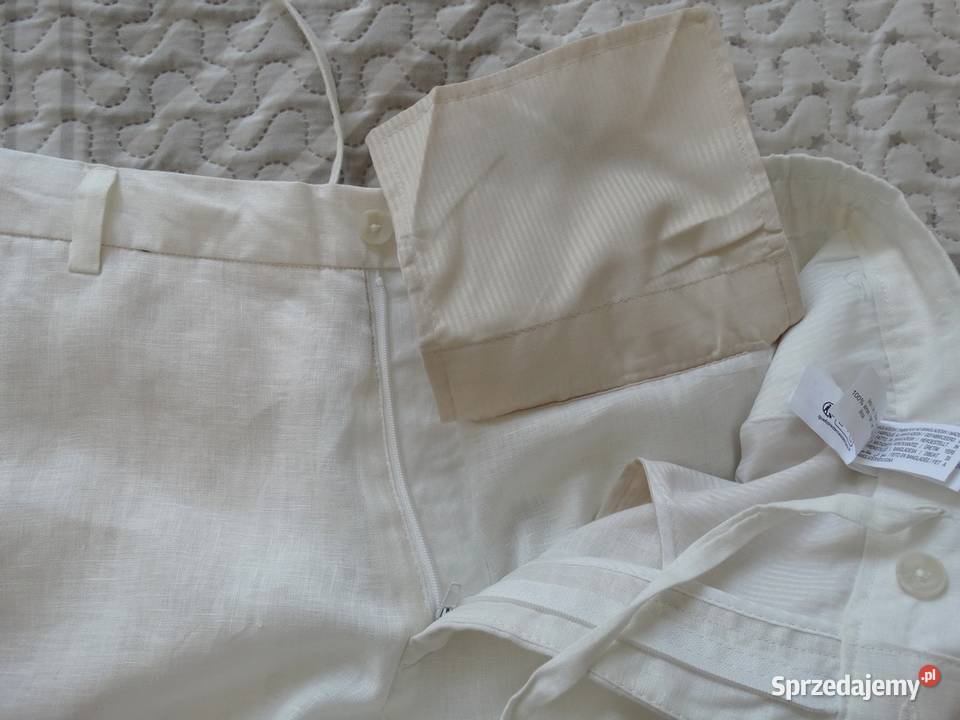 Spodnie Zara Lniane 100 Len Kremowe Chino Łomża
