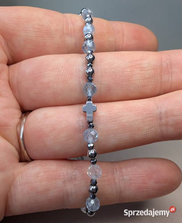 Bransoletka różaniec kamienie krzyżyk serduszko