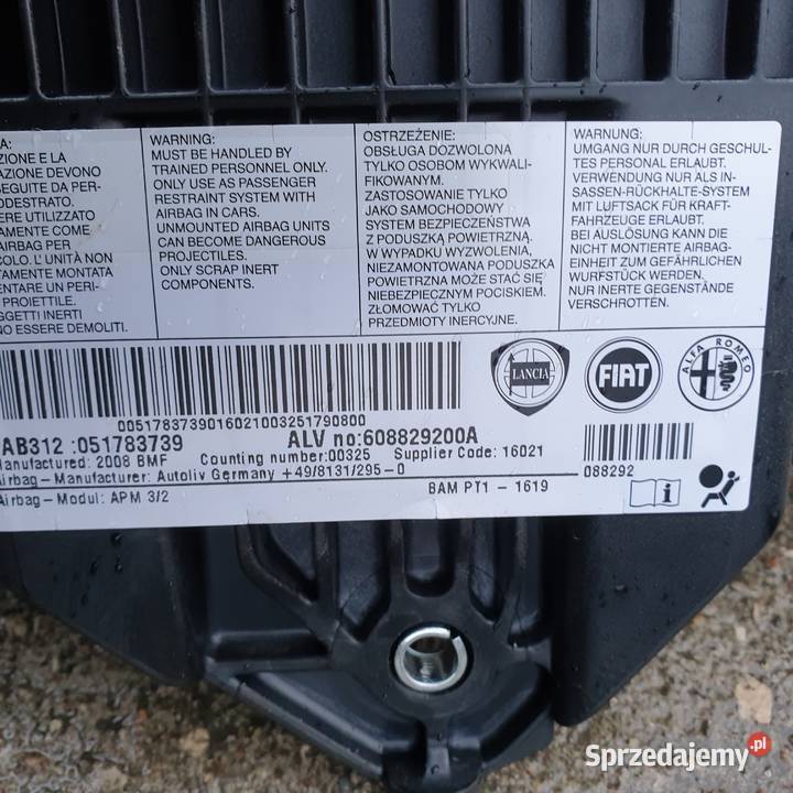 FIAT 500 AIRBAG PODUSZKA PASAZERA 608829200A Pozostałe Łochowice