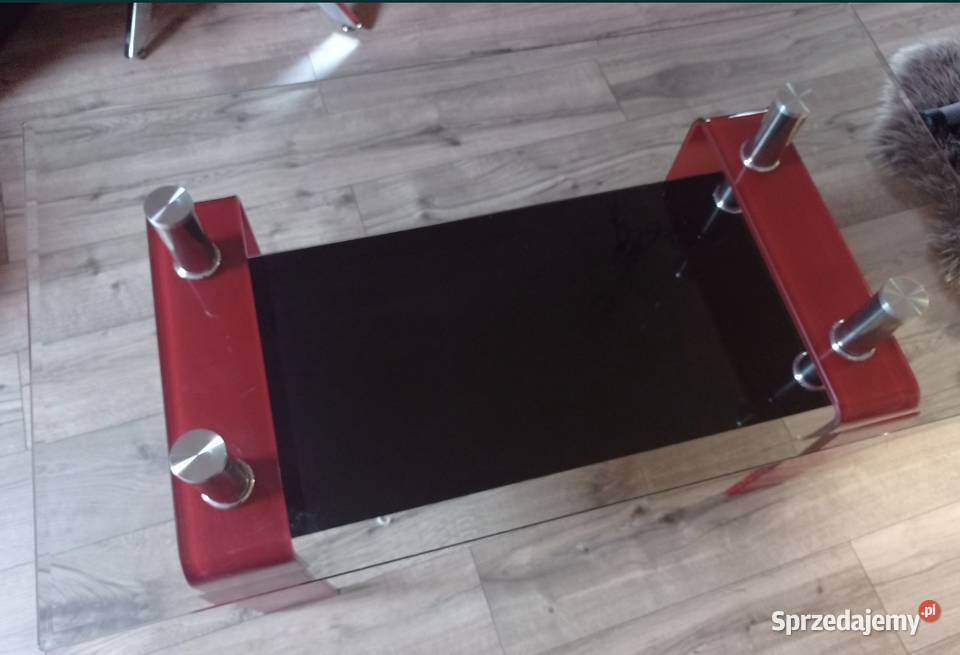Ława szklana czarna czerwone nogi 110x60 Zielona Góra