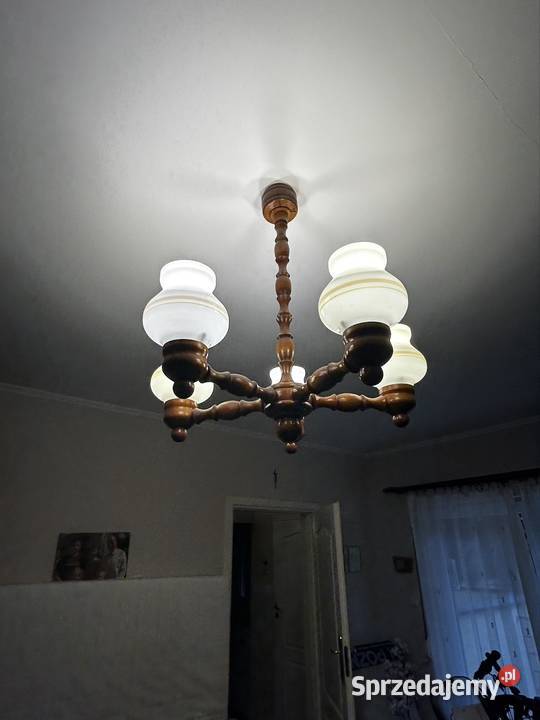 Żyrandol drewniany pięcioramienny PRL Lampy wiszące Plewiska