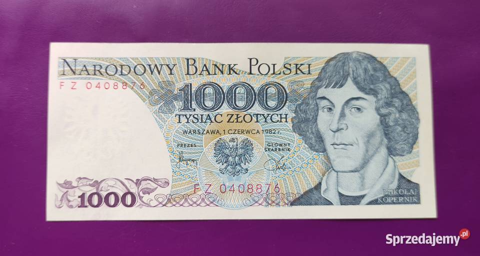 Banknot z PRLu 1000 1982 stan UNC 2 Pruszków