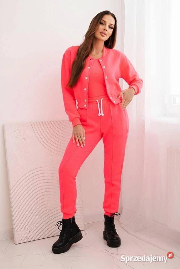 Komplet damski bawełniany 3częściowy z bluzą różowy Grudziądz
