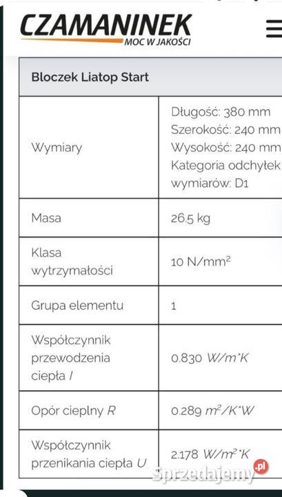 Bloczek fundamentowy CZAMANINEK LIATOP START Bloczki Łukowice Brzeskie