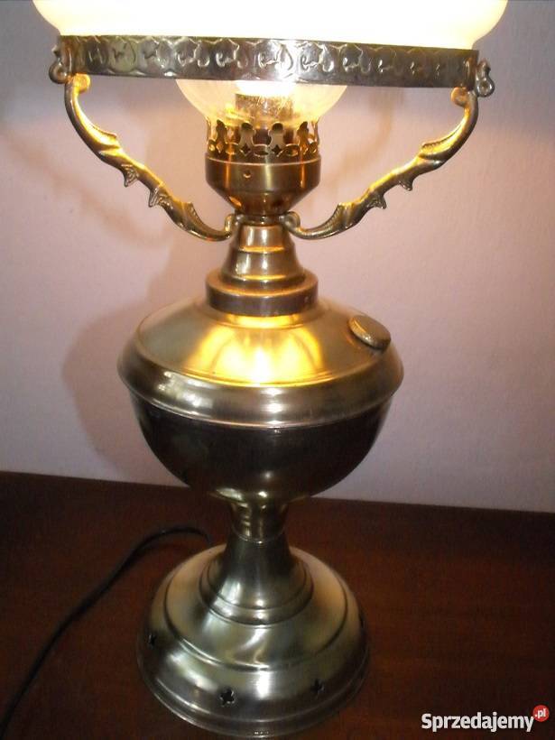 Mosiężna lampa gabinetowa w stylu lampy naftowej Antyki, Sztuka, Kolekcje Skierniewice