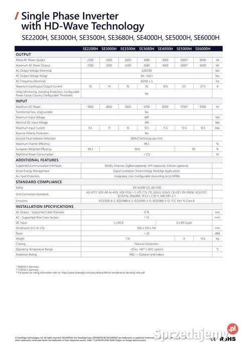Falownik SolarEdge SE3000H HDWave jednofazowy 1F