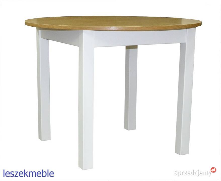 STÓŁ OKRĄGŁY FI 90 DREWNIANY DĄB BIAŁY ŁAWA Tołkiny