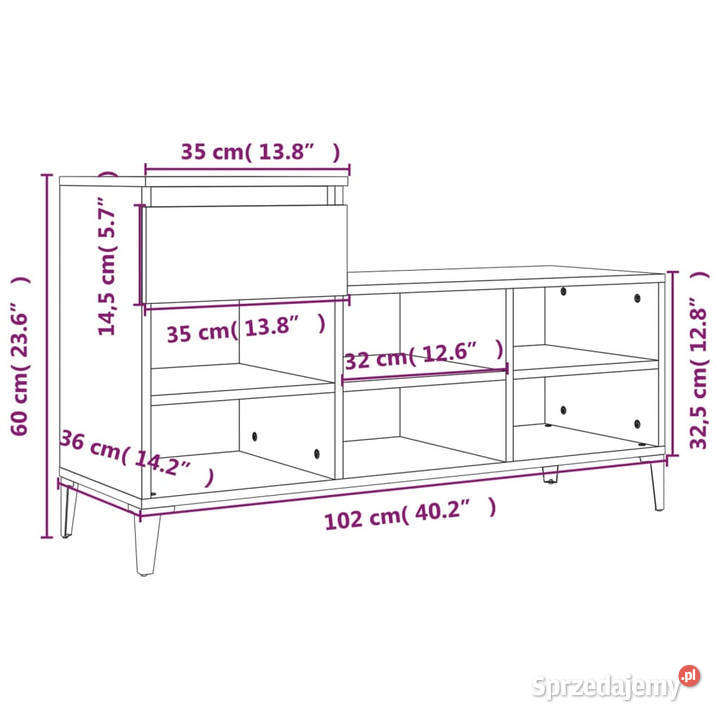 Półka na buty przydymiony dąb 102x36x60 WM821217 Warszawa