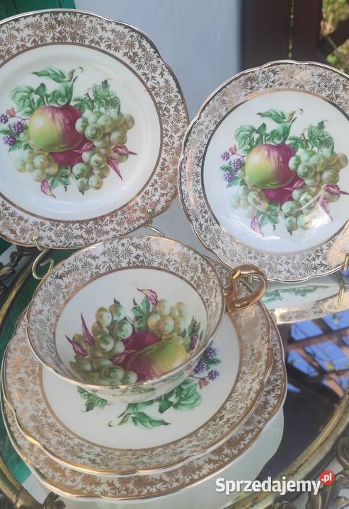 Stara Piękna Aynsley England Imperial Fruit and Porcelana i szkło Pabianice