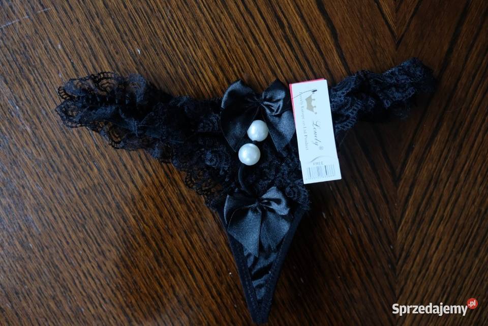 czarne stringi majtki XS 34 S 36 kokardki Koronkowe  sprzedam