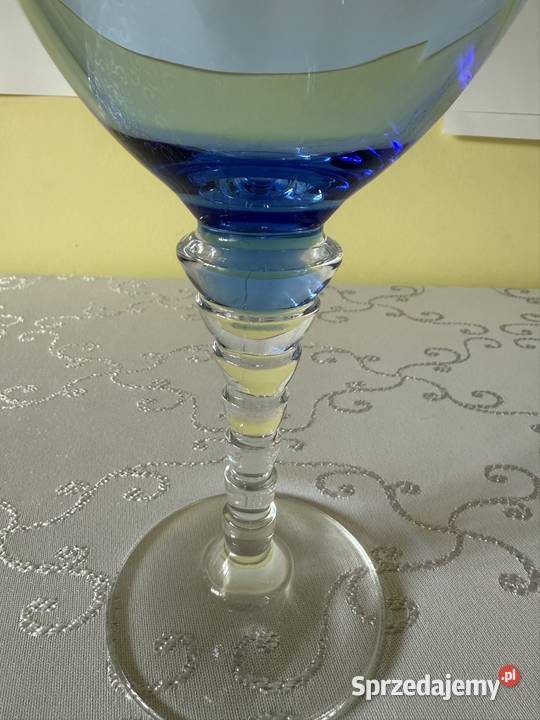 Szklany Wazon Kielich Świecznik na Stopce niebieski śląskie Czerwionka-Leszczyny