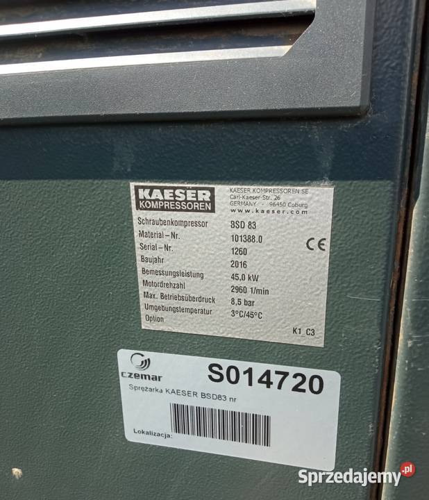 Sprężarka śrubowa KAESER BSD83 45kW 816m3min