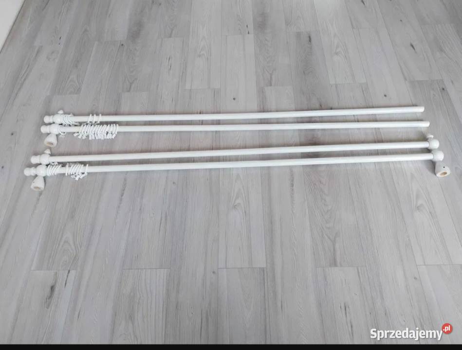 Karnisz podwójny biały drewniany 380 35 kółek z