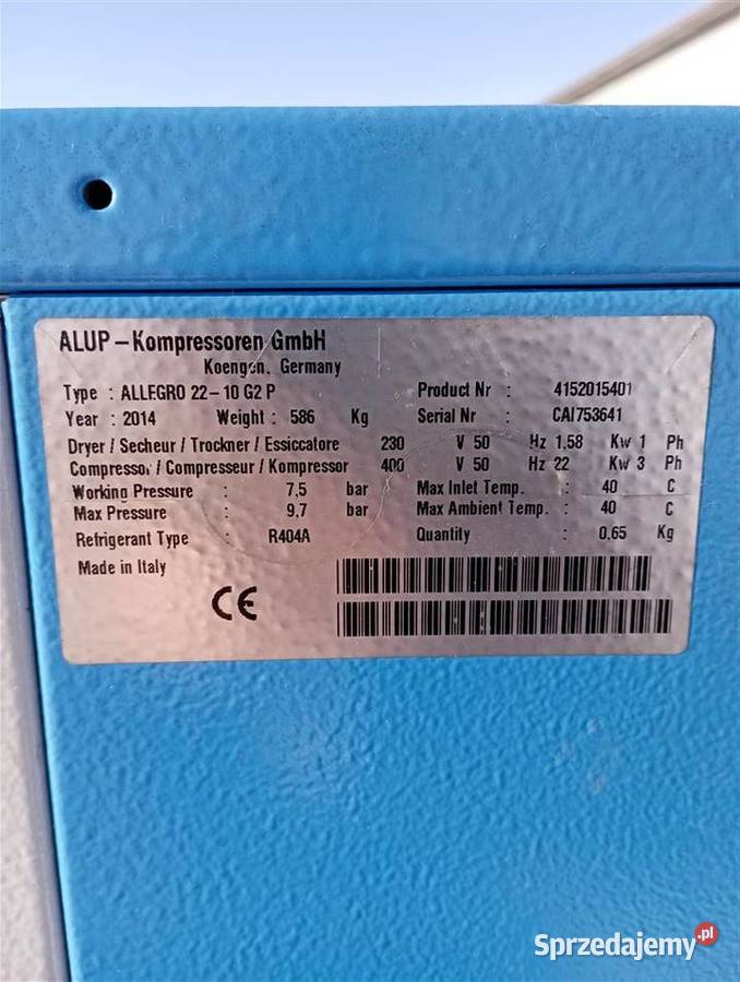 Sprężarka śrubowa ALUP ALLEGRO22 22kW 329m3min opolskie Wilków
