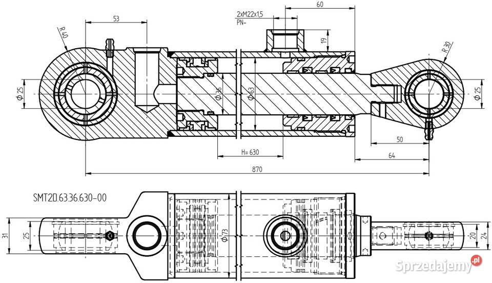 Siłownik Hydrauliczny CYLINDER 63x36 SKOK 630 Solec Kujawski