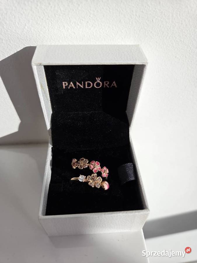 Pierścionek Pandora różowe złoto kwiaty podwójny Liszki
