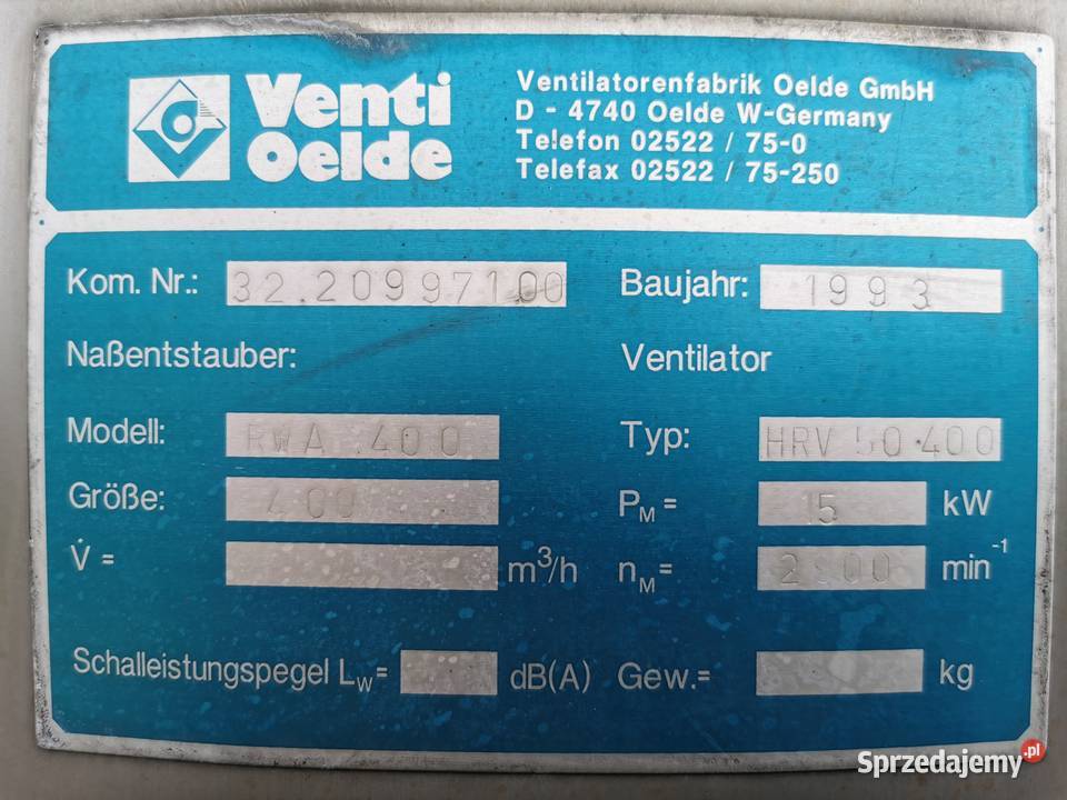 Odciąg pyłu wyciąg wodny separator Venti Oelde opolskie Zdziechowice sprzedam