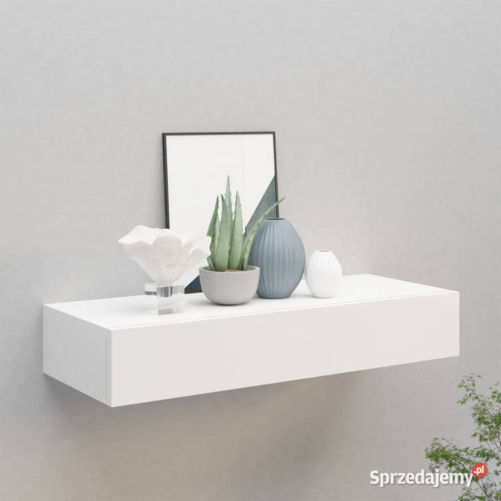 Półka ścienna z szufladą biała 60 x 235 x 10 MDF