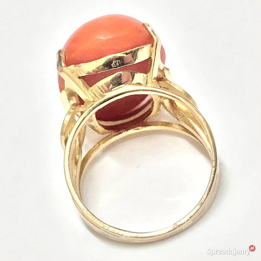 Złoty PIERŚCIONEK z KORALEM 750 18K egipski