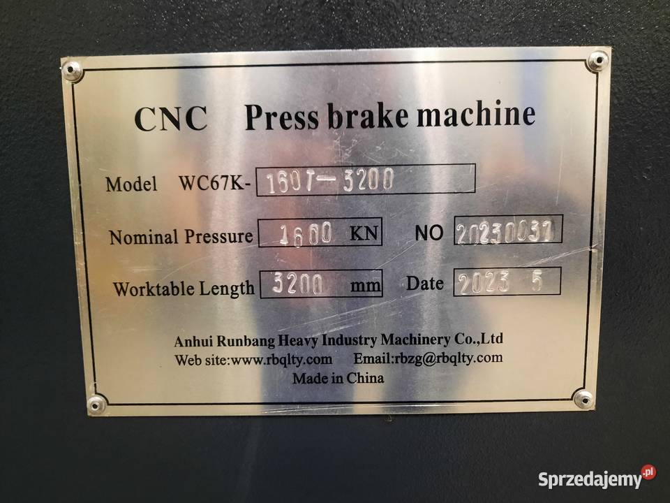 Hydrauliczna prasa krawędziowa CNC 160T3200 dolnośląskie Gajnik sprzedam