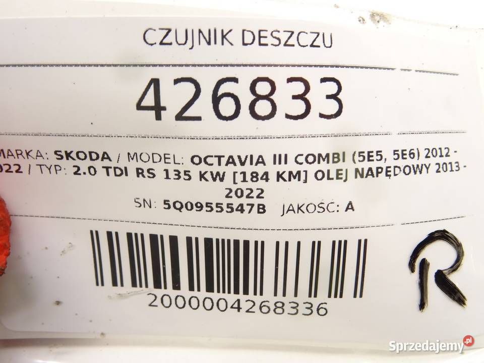 CZUJNIK DESZCZU SKODA OCTAVIA III 5Q0955547B
