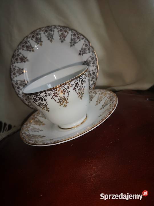 Filiżanka z talerzykiem deserowym złotem Porcelana i szkło Gdańsk