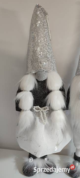 Skrzaty świąteczne para srebrny szary siwy Lipnica