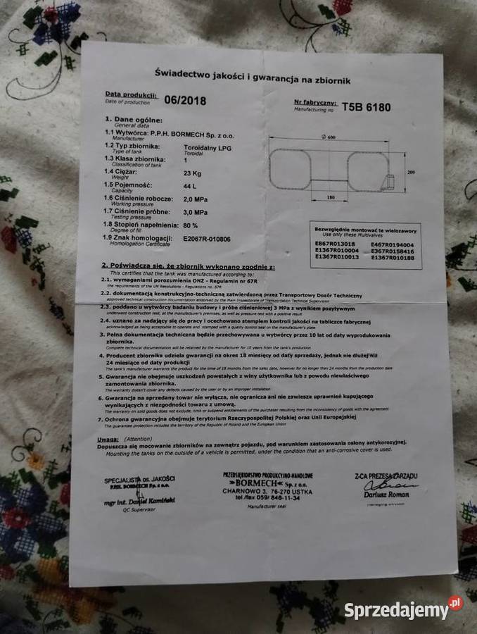 Butla LPG Bormech 44L pod auto łódzkie Ciężkowiczki