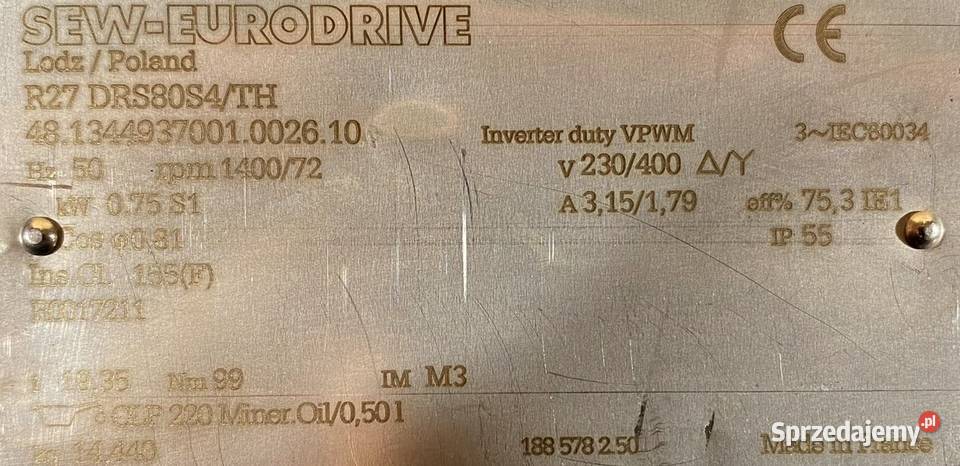 motoreduktor przekładnia 075kW 72obr 3fazowy SEW Pigża
