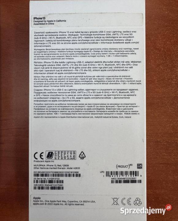 Sprzedam iphone 13 128 GB nowy Gołdap