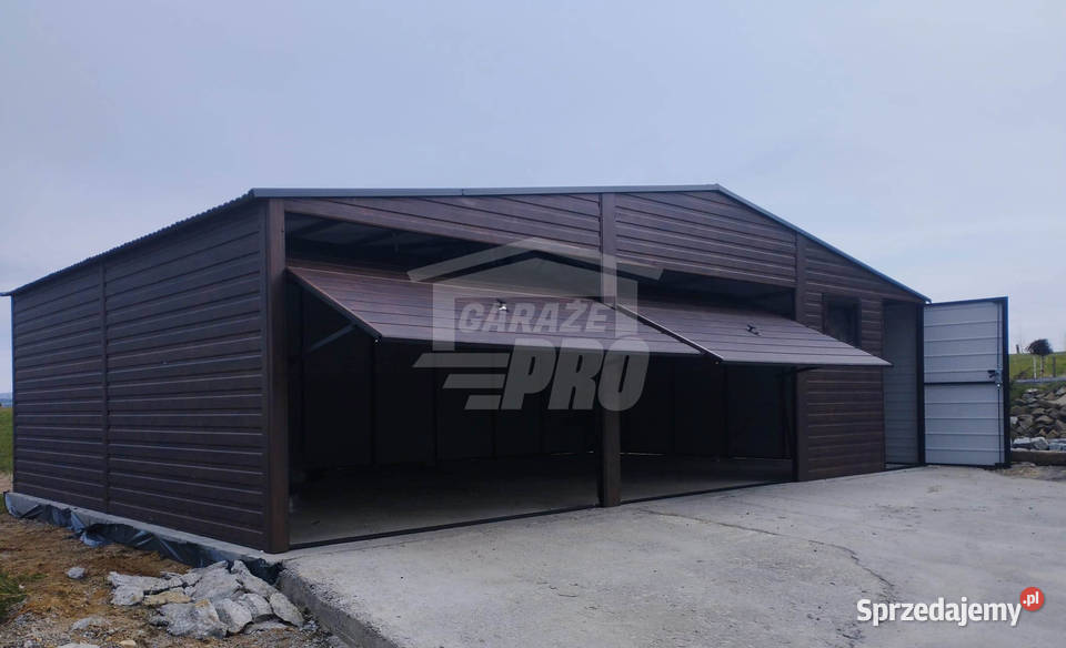 Garaż blaszany 9x6 2x Brama uchylna Ciemny Domki narzędziowe Konin