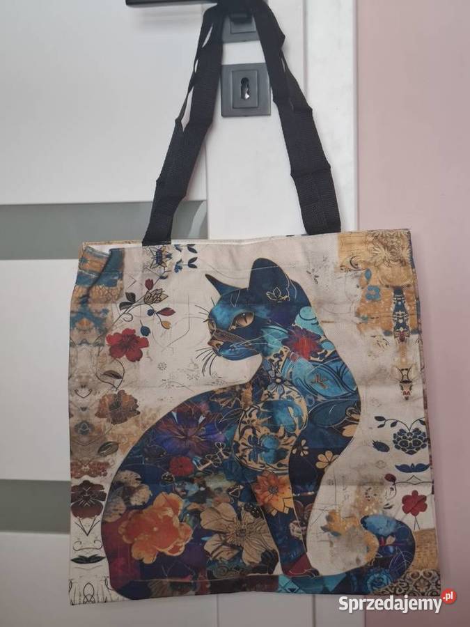 Shopperka torba tote bag niebieski kot kwiaty
