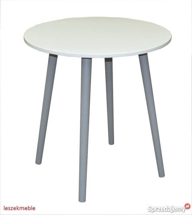 STÓŁ OKRĄGŁY 80 BIAŁY STOLIK ŁAWA BLAT DĄB MDF 80cm