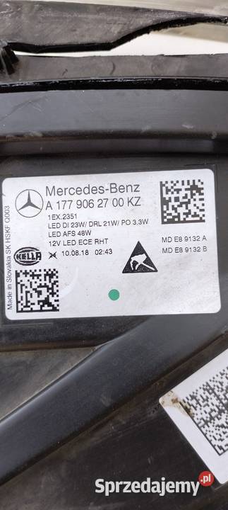 MERCEDES AKLASA W177 177 Lampa Lewa Uszkodzona Poświętne