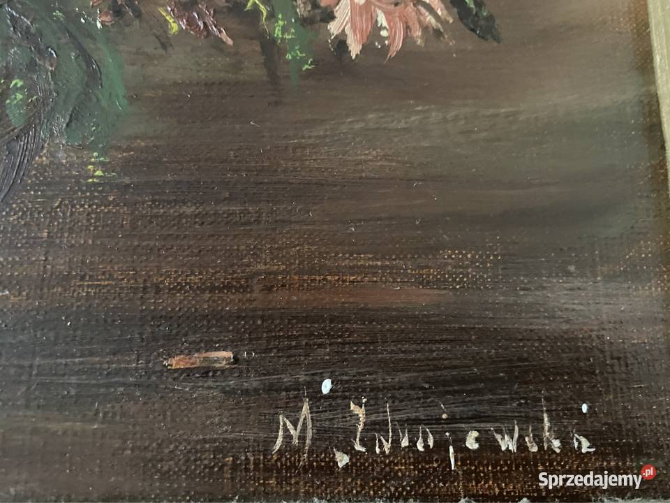 stary obraz olejny z PRLu wcześniej Chryzantemy sprzedam