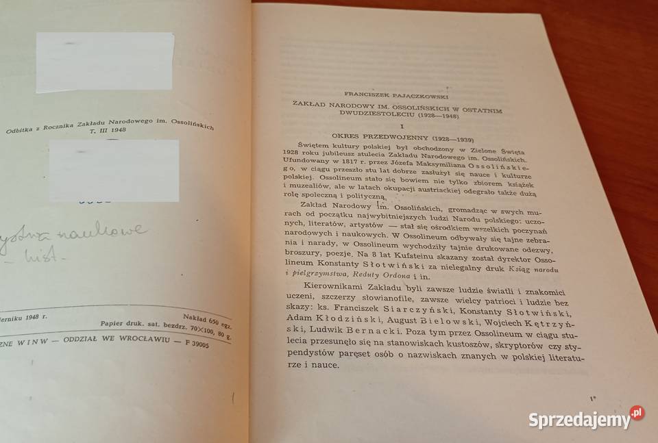 Zakład Narodowy im Ossolińskich w ostatnim Gdańsk sprzedam