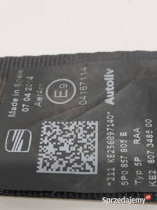 PAS BEZPIECZEŃSTWA PRAWY LEWY TYŁ KPL 5P0857805E