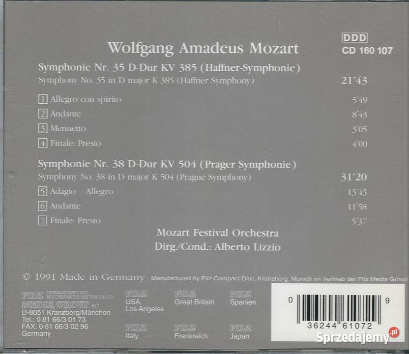 CD Mozart Symphonie 35 Haffner Und 38 Prager CD mazowieckie Brwinów