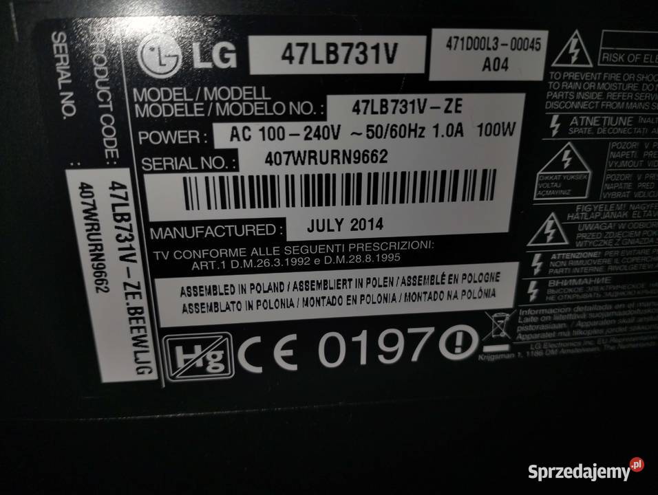 Telewizor 47lb731v CINEMA 3D Smart TV sprzedam