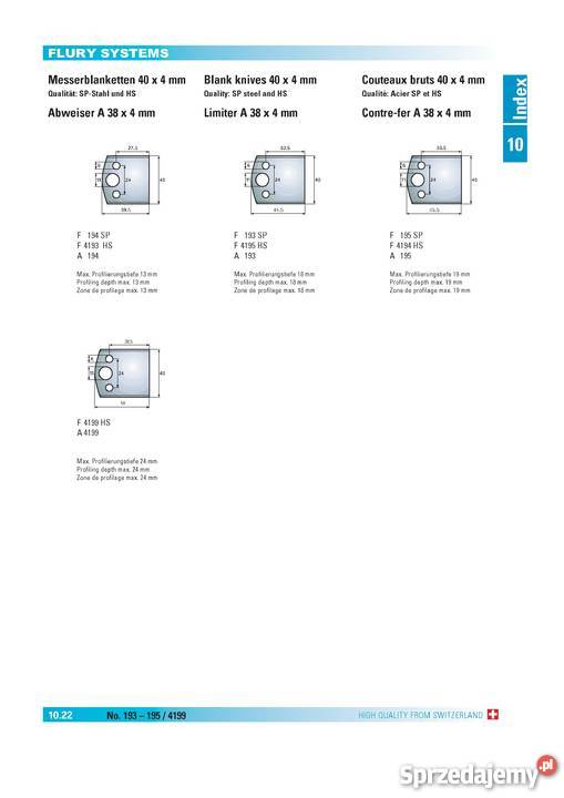 Noże profilowe 40x4mm do głowicy uniwersalnej mazowieckie Warszawa sprzedam