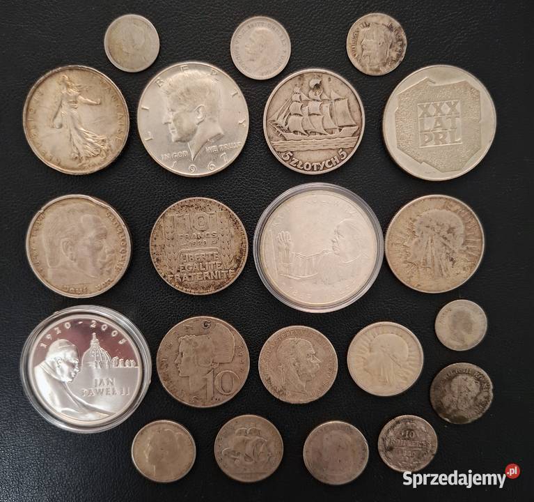 Zestaw Srebrnych Monet 21 sztuk Mix Gliwice sprzedam